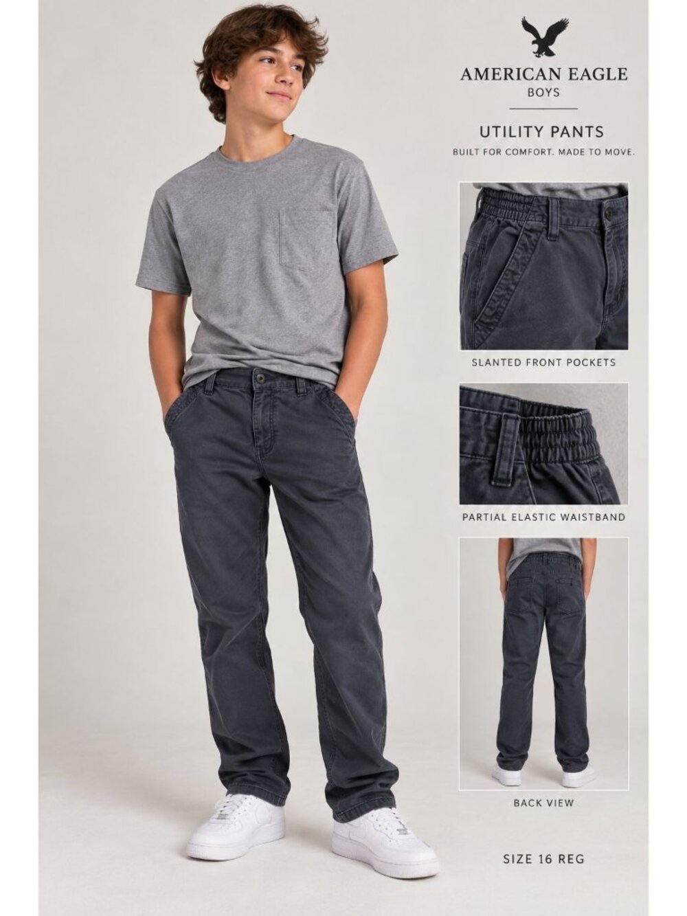 American Eagle utility pants front pockets, a partial elastic waistband Size 16